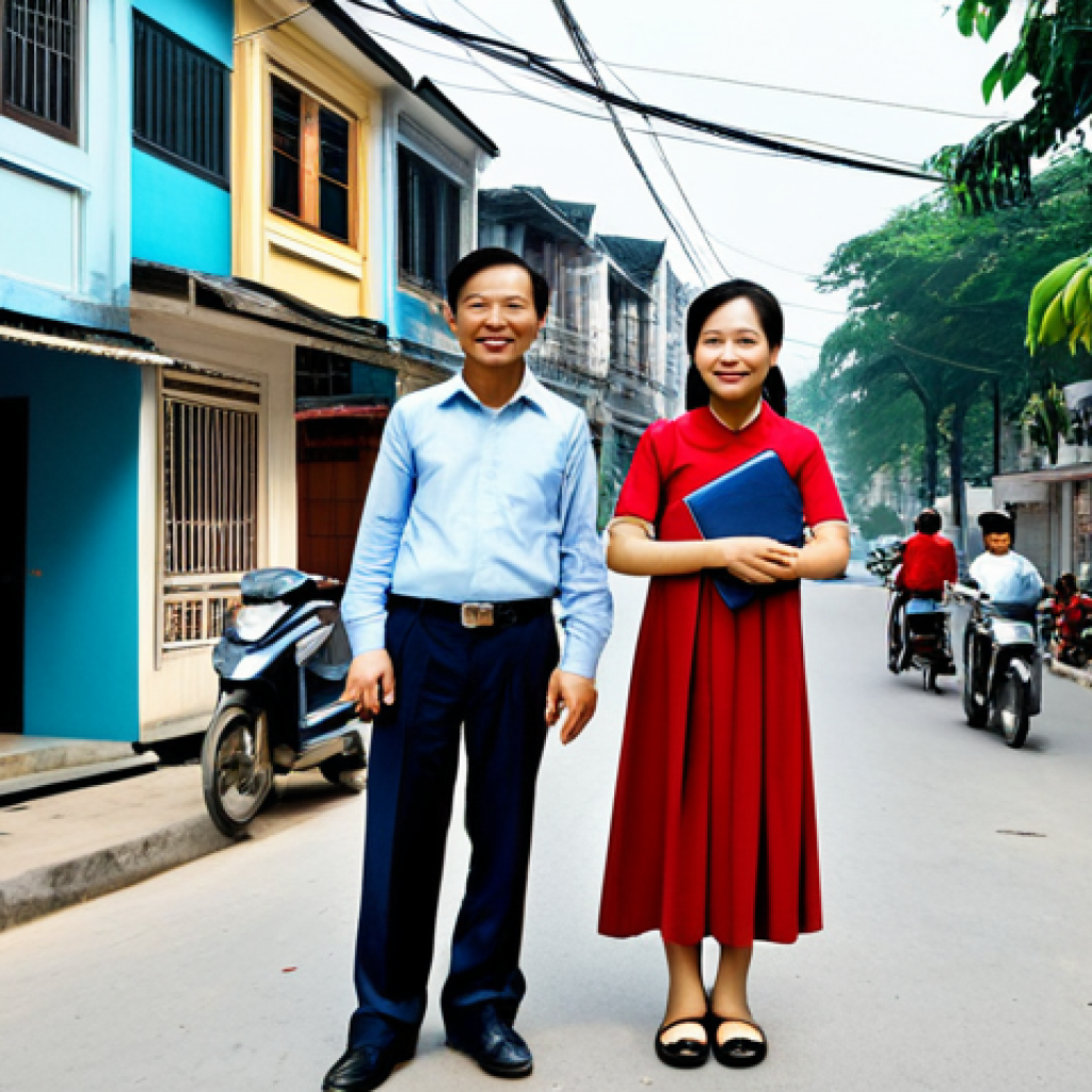 "Gold" Location**

"A modest, fully clothed Vietnamese family stands in front of their newly appraised house in a bustling urban neighborhood in Hanoi, Vietnam. The house is located on a clean, well-maintained street with easy access to public transportation and amenities like schools and markets. The background shows modern buildings and thriving commercial activity. Safe for work, appropriate content, professional real estate photography, perfect anatomy, correct proportions, natural pose, high quality, family-friendly."

**