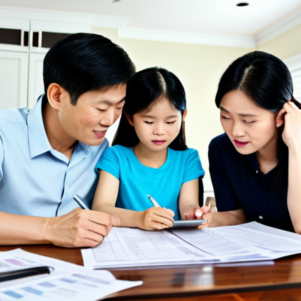 주택담보대출 활용한 자산 증식 사례 - **Prompt:** "A modern Vietnamese family reviewing financial documents at a bright kitchen table, ful...