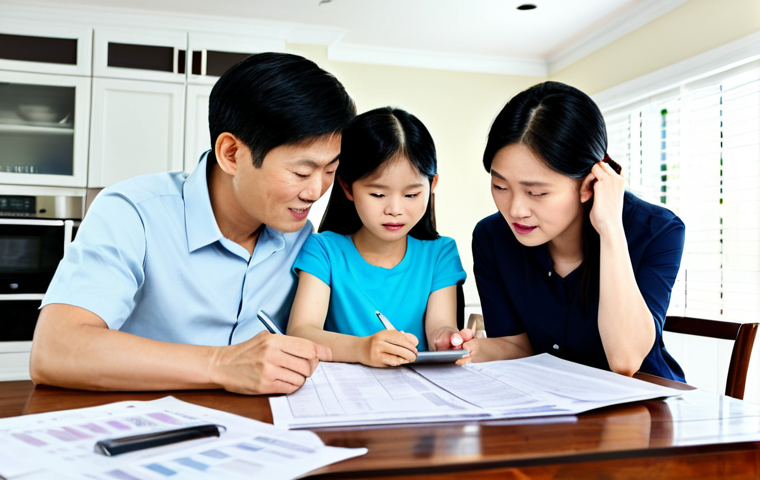 주택담보대출 활용한 자산 증식 사례 - **Prompt:** "A modern Vietnamese family reviewing financial documents at a bright kitchen table, ful...