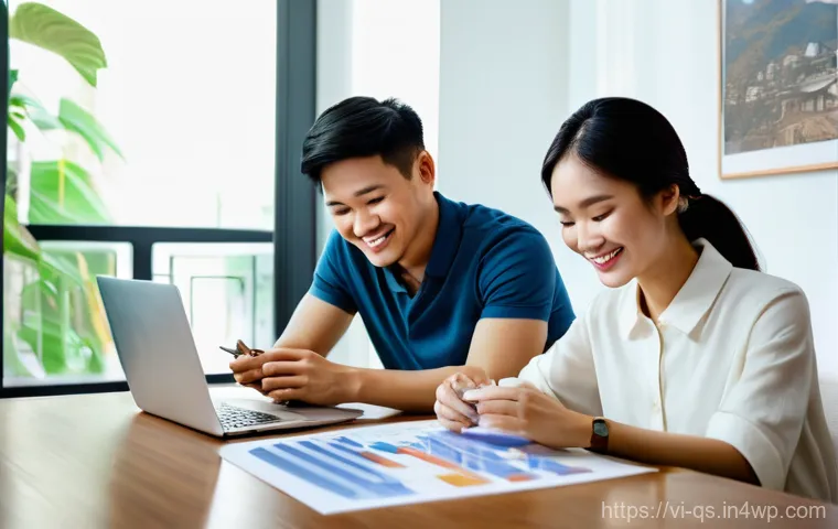 주택담보대출의 미래 전망 - **Prompt:** A heartwarming, realistic photograph of a young Vietnamese couple in their late twenties...