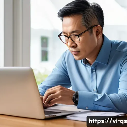 대출금리 인하를 위한 협상 팁 - A Vietnamese middle-aged man in business casual attire sitting at a modern wooden desk in a bright, ...