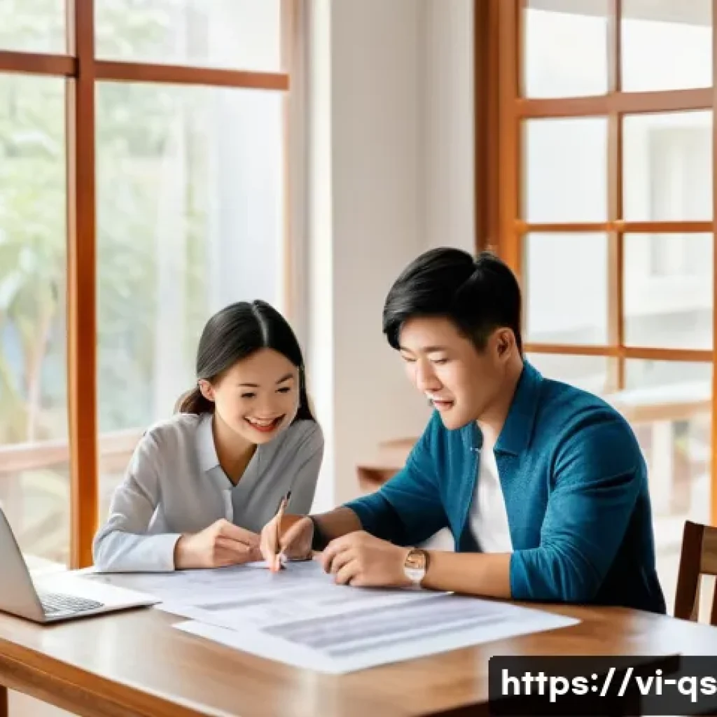 주택담보대출의 세금 혜택과 활용 방법 - A modern Vietnamese family sitting around a wooden table in a bright living room, reviewing home loa...
